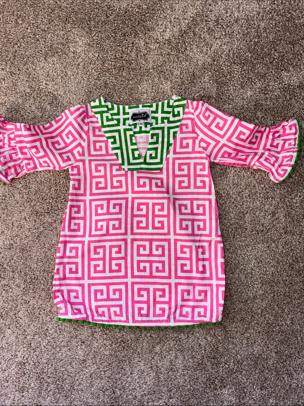 Mud Pie Pink Tunic with Green Trim and Geometric Print